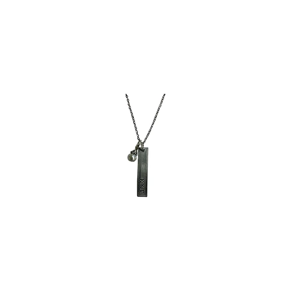 Kappa Kappa Gamma Bar Pendant with glass pearl dangle, KKG gift, Sorority Greek Necklaces, comes on an 18 inch stainless steel link necklace with lobster claw