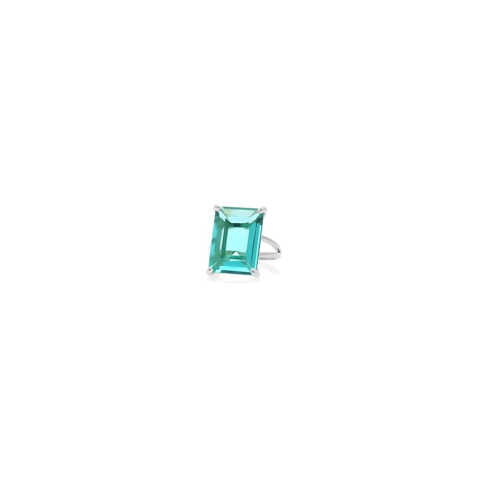 Sterling Silver Blue Tourmaline Statement Ring – Rectangle Gemstone Jewelry for Women – October Birthstone