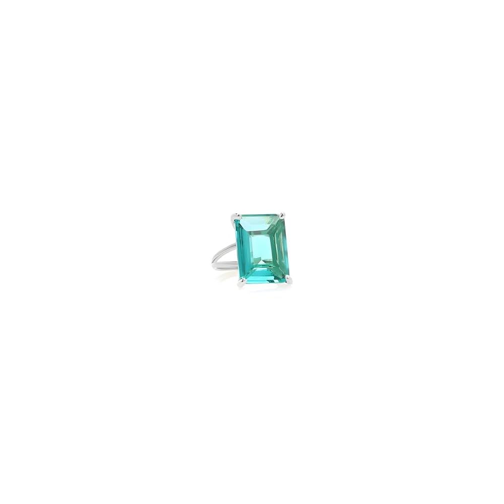 Sterling Silver Blue Tourmaline Statement Ring – Rectangle Gemstone Jewelry for Women – October Birthstone
