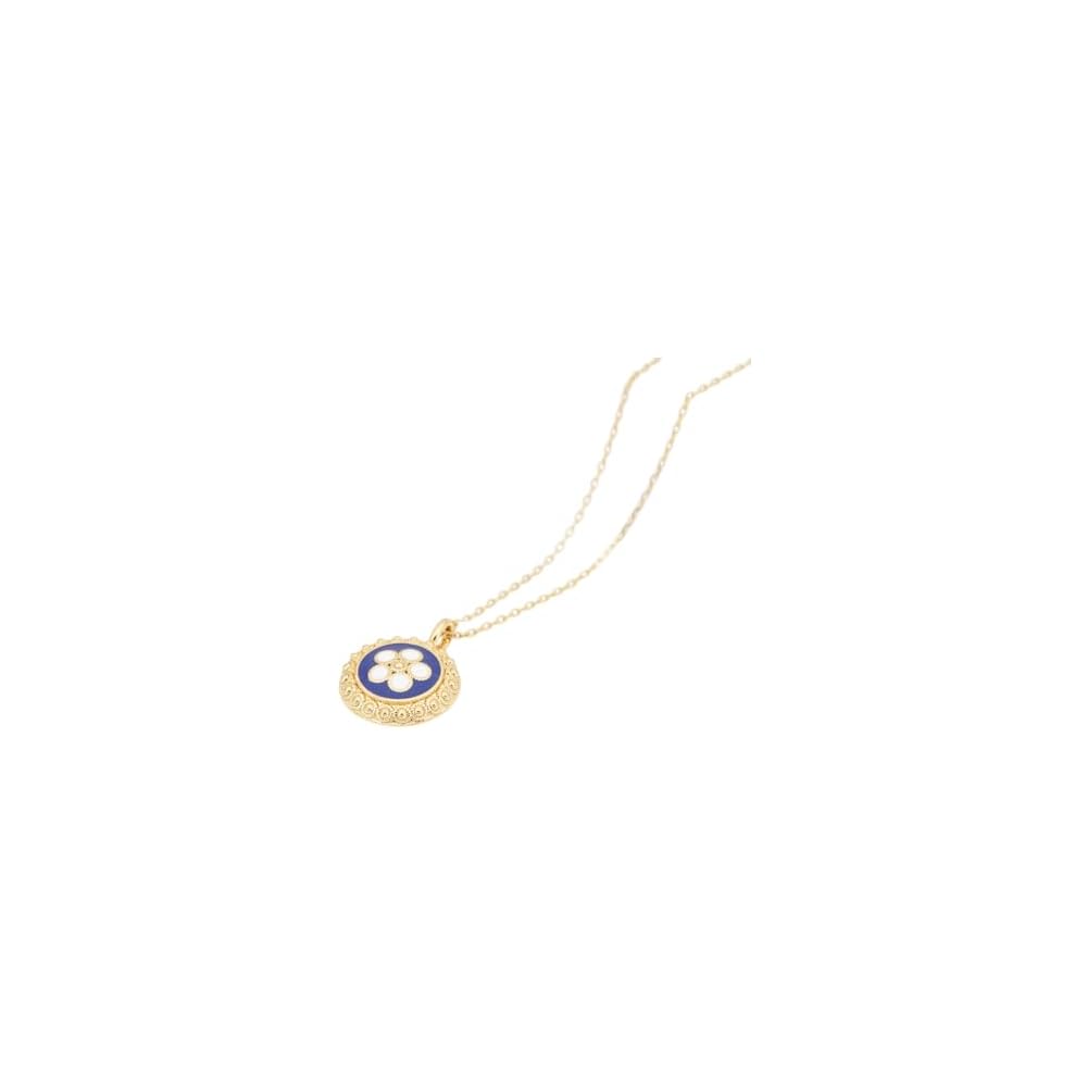 Portuguese Filigree Inspired Necklace with Blue Caramujo, Golden Stainless Steel, Portugal Fashion Jewelry