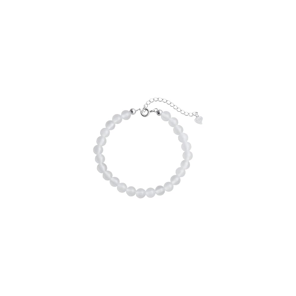 925 Sterling Silver Natural Gemstone Round Beads Bracelet for Women