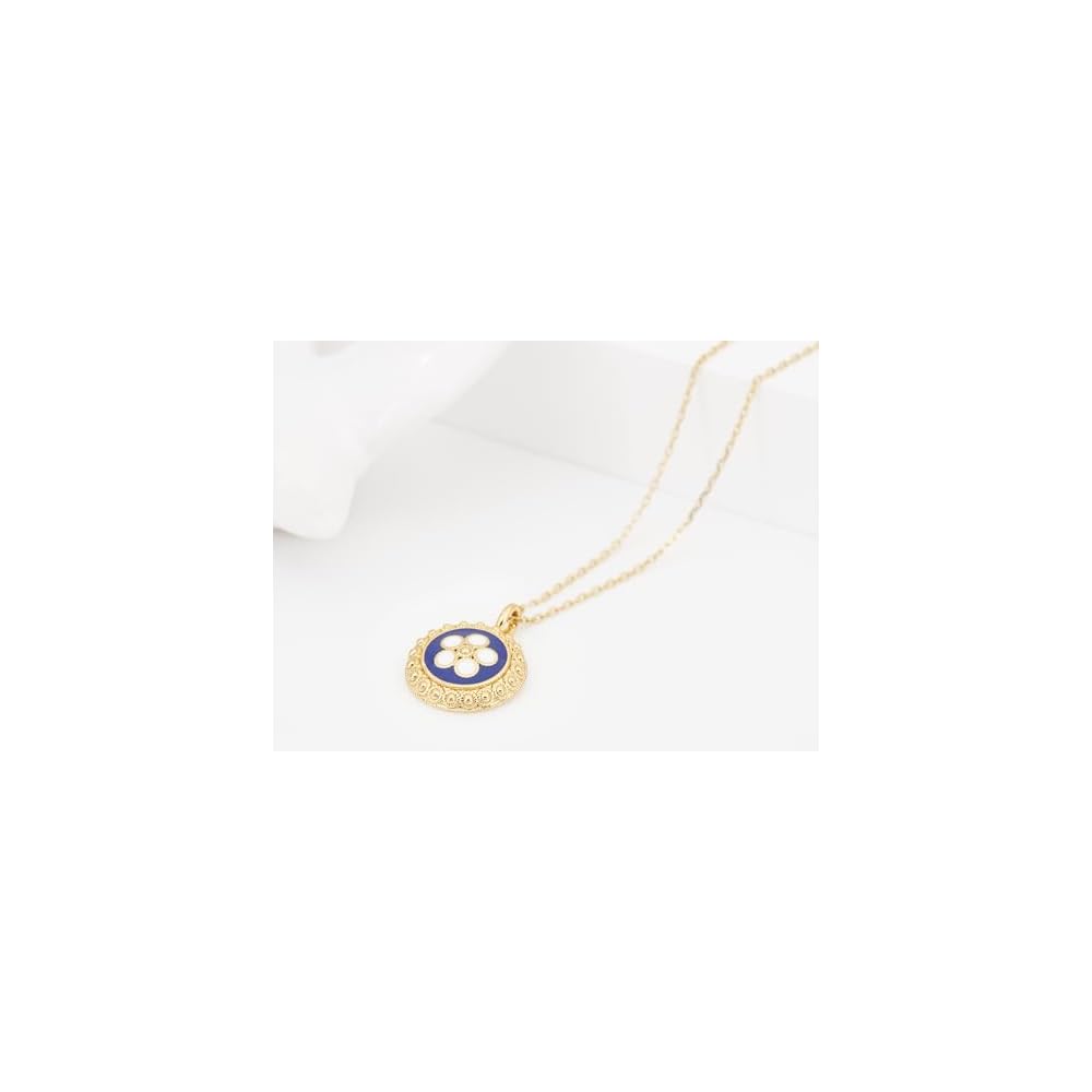 Portuguese Filigree Inspired Necklace with Blue Caramujo, Golden Stainless Steel, Portugal Fashion Jewelry