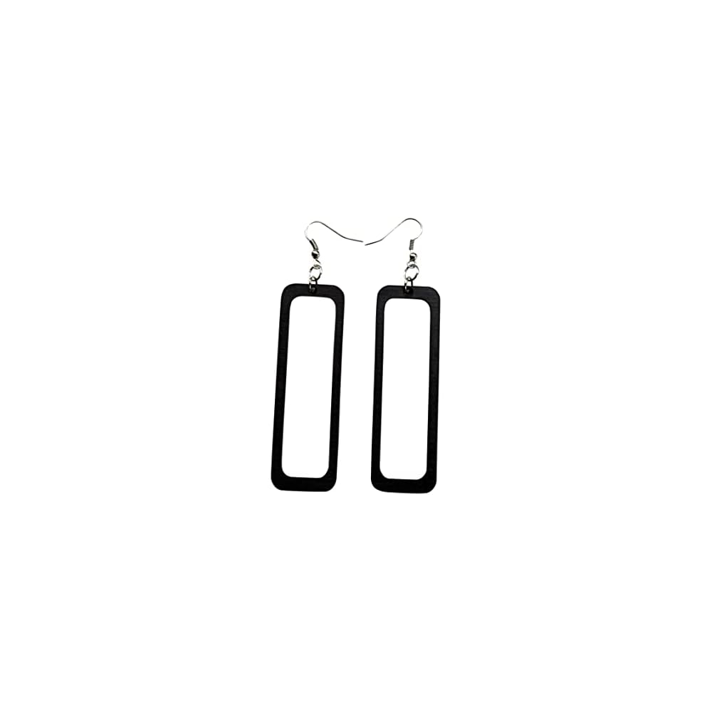 Open Rectangle Wood Earrings From Solid Black Stained Maple