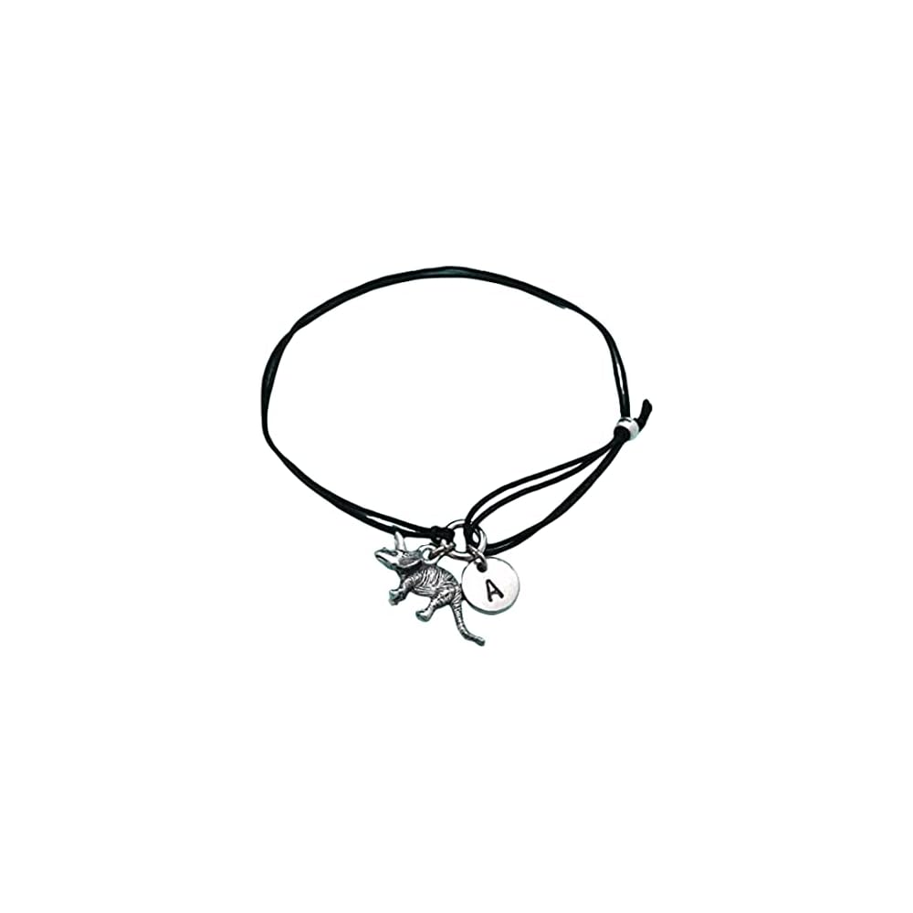 Triceratops cord bracelet, triceratops charm bracelet, adjustable bracelet, charm bracelet, personalized bracelet, initial, monogram