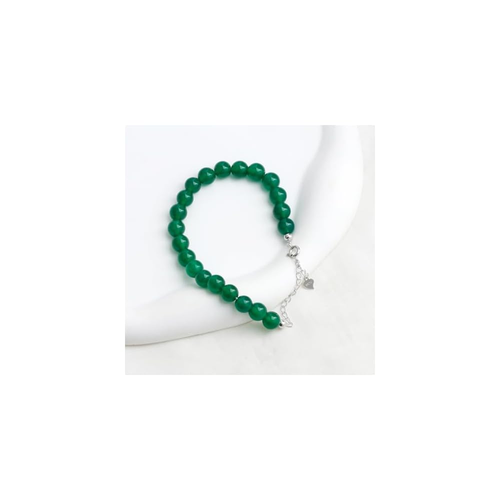 925 Sterling Silver Natural Gemstone Round Beads Bracelet for Women