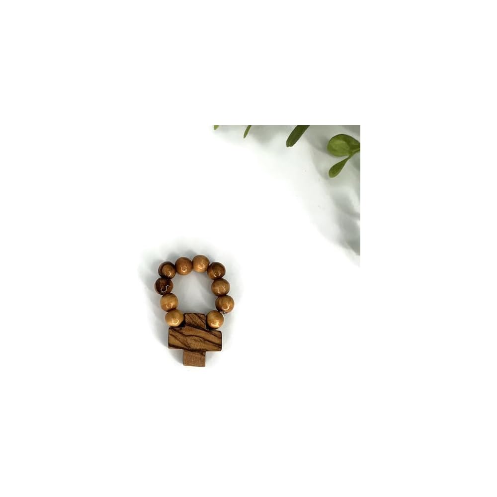 Finger Rosary Ring, Olive Wood Rosary from the Holy Land, Wooden Rosary Beads Catholic, Baptism Rosary Favors