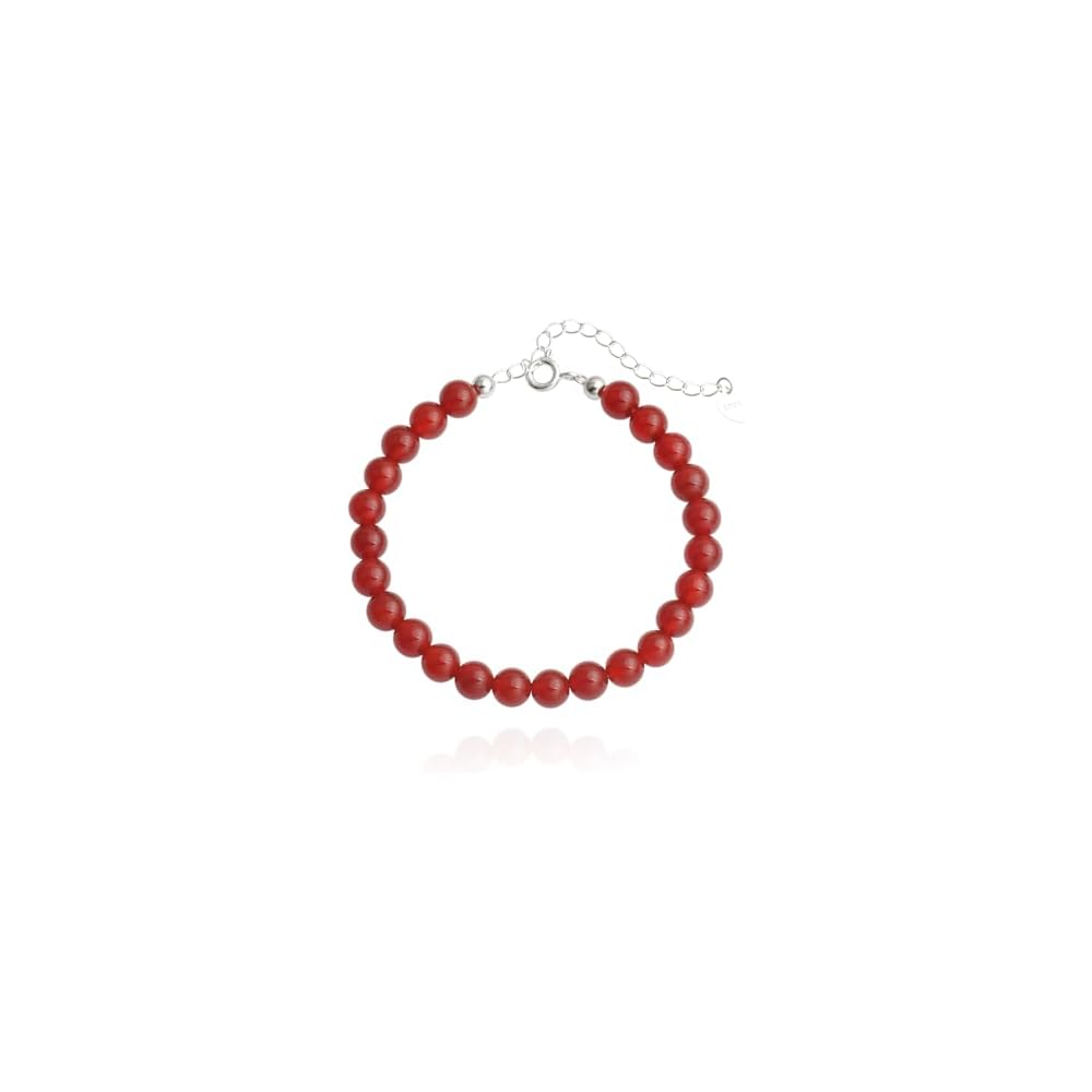 925 Sterling Silver Natural Gemstone Round Beads Bracelet for Women