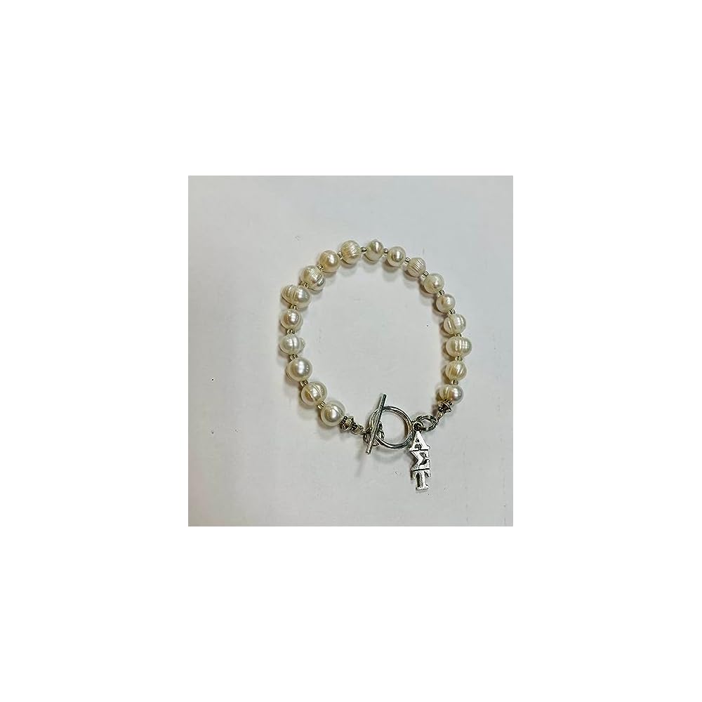 Freshwater Pearl Alpha Sigma Tau Sorority Greek Toggle Bracelet