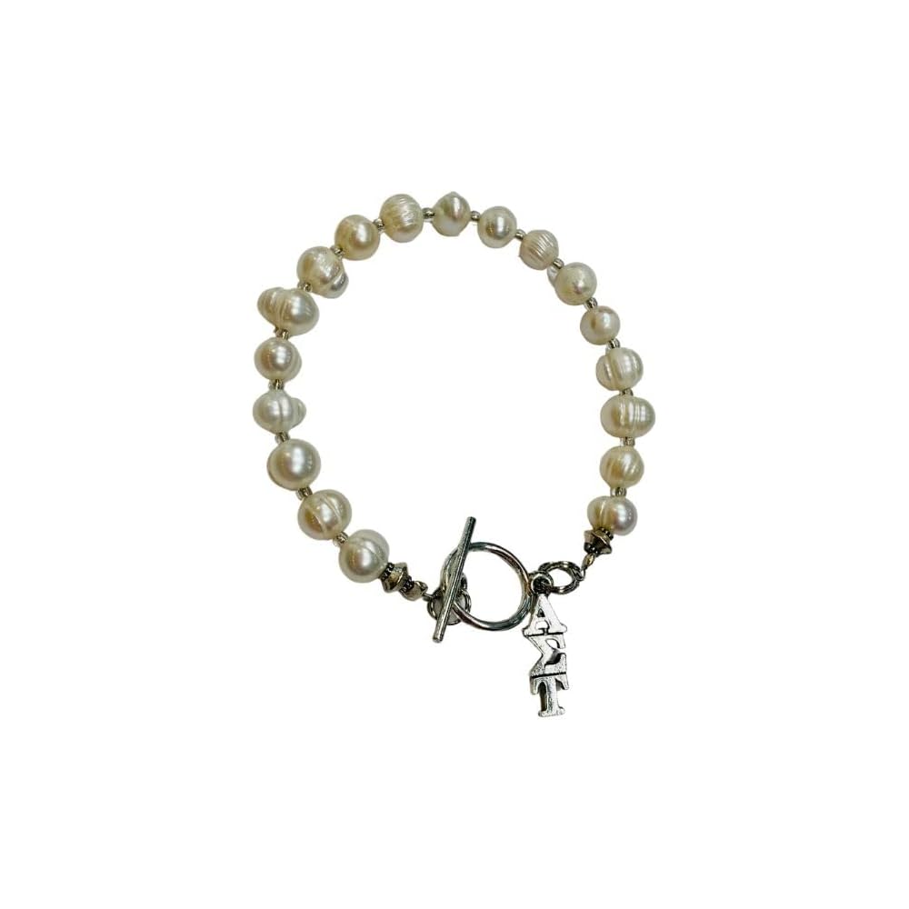 Freshwater Pearl Alpha Sigma Tau Sorority Greek Toggle Bracelet