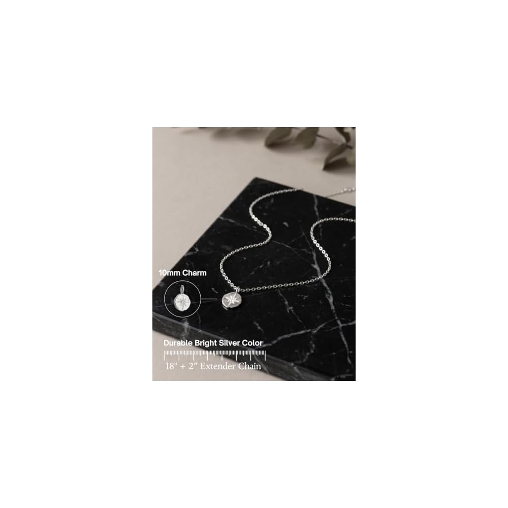 Annika Bella Silver North Star Necklace for Women, Round CZ Star Celestial Pendant, Dainty Waterproof Necklace, Tarnish Resistant Layering Jewelry, Gift for Her