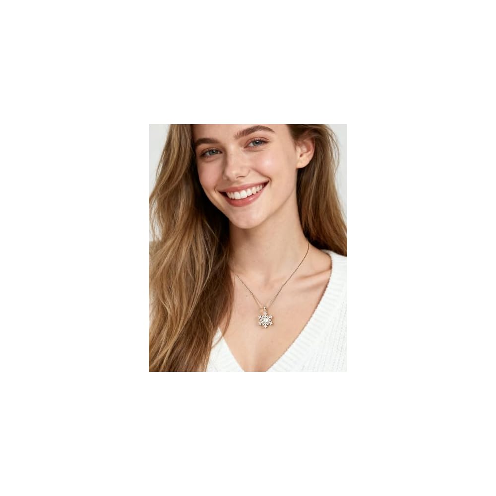 Snowflake Moonstone Necklace for Women Sparkle CZ Pendant Necklaces 14K Gold Plated Chain Dainty Opal Gemstone Jewelry Gifts