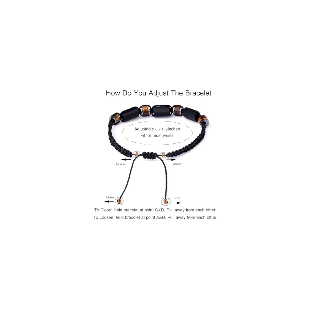 Handmade Black Tourmaline Bracelet,Tiger eye and Hematite Protection Bracelets for Men Teens Boys Gift