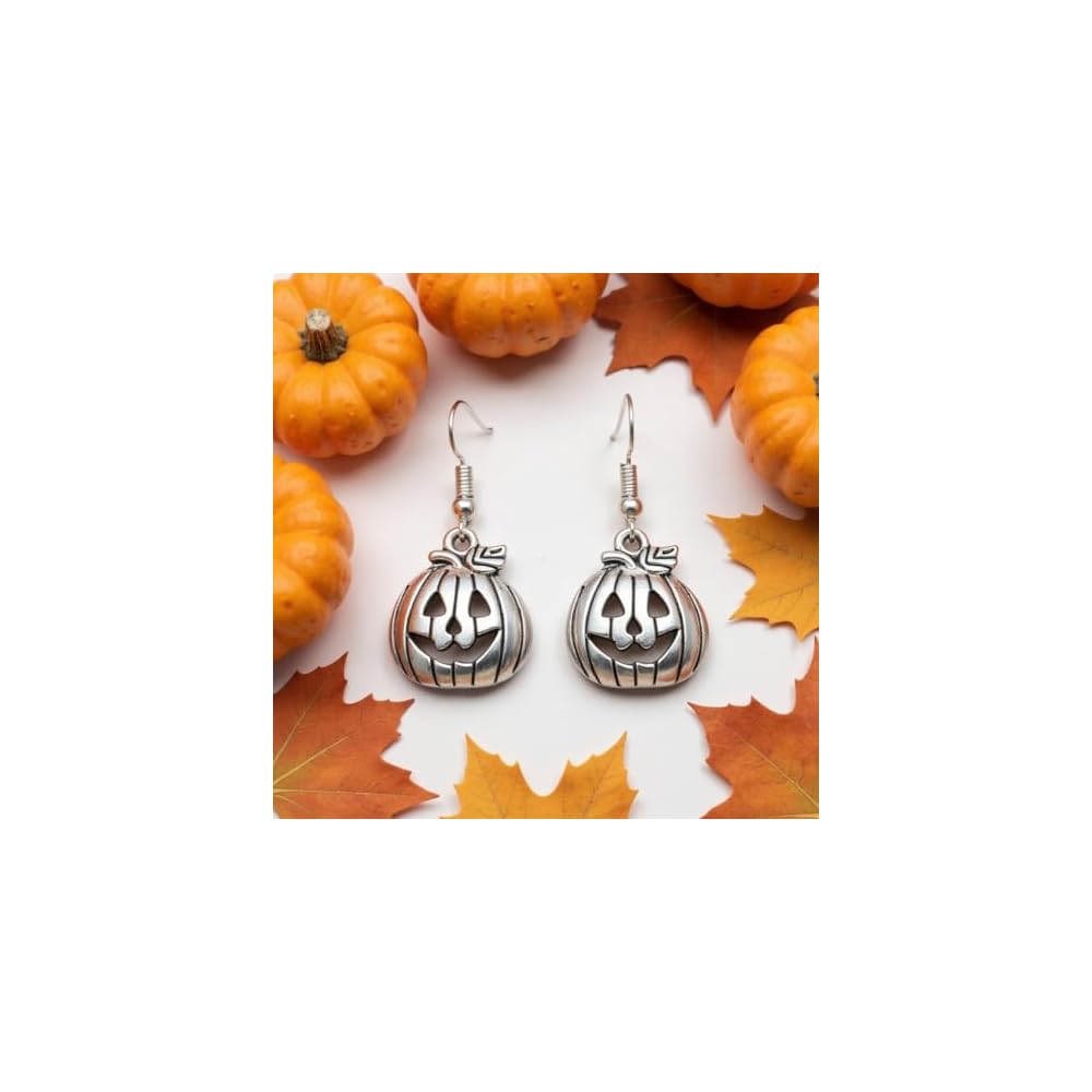 Silver Jack O Lantern Pumpkin Earrings