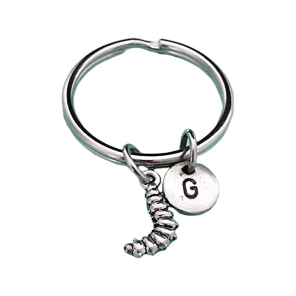 Caterpillar keychain, caterpillar charm, insect keychain, personalized keychain, initial keychain, initial charm, customized, monogram