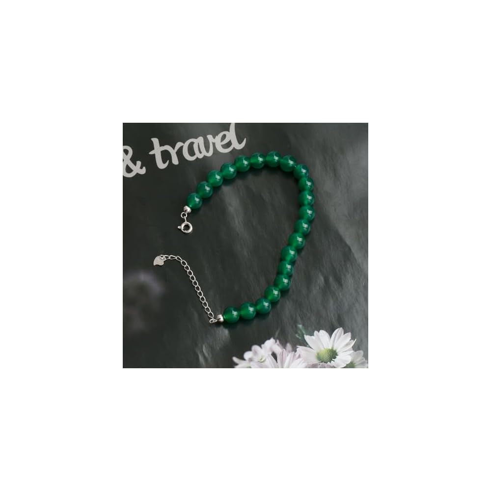 925 Sterling Silver Natural Gemstone Round Beads Bracelet for Women