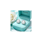 "Sunshine" Sterling Silver 8.5-9mm White Freshwater Cultured Pearl Earrings Studs AAA Zirconia Earrings Gift for Women