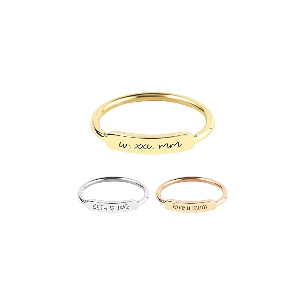 Stackable Rings for Women, Engraved Custom Name Ring for Mom or Grandma