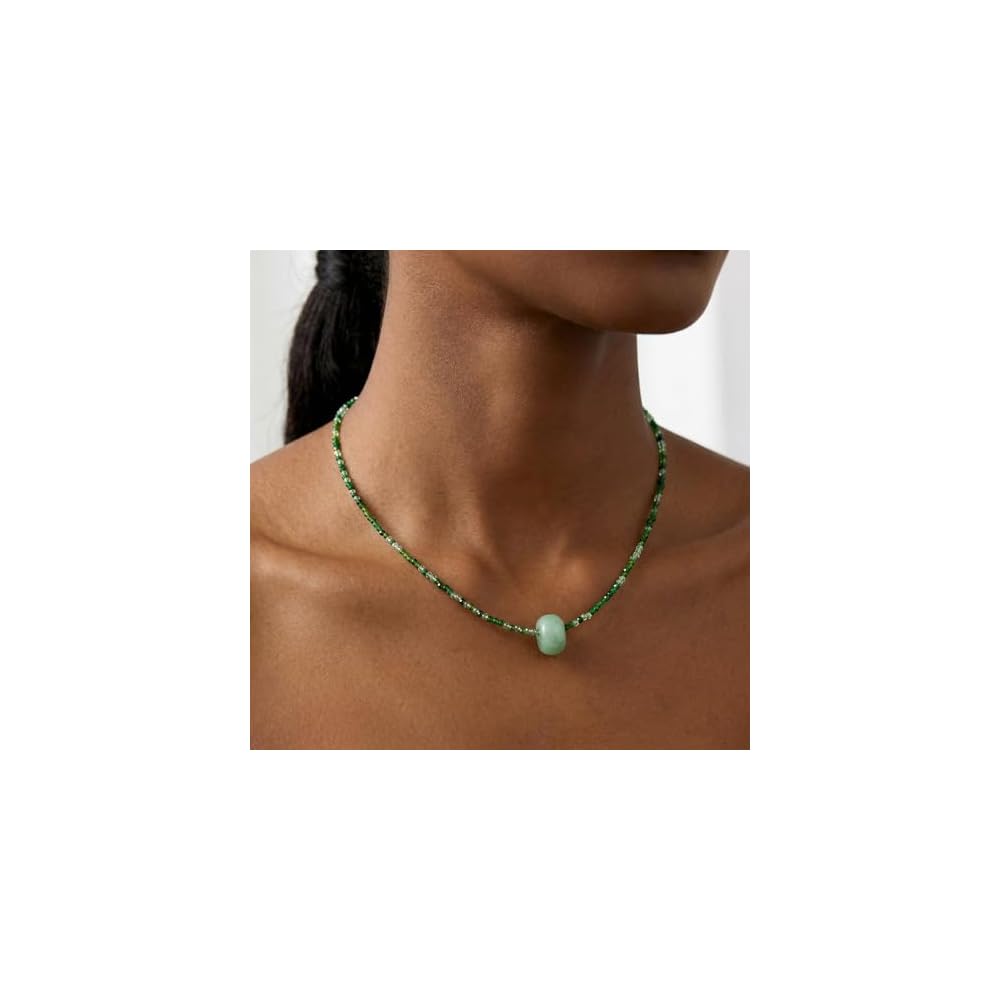 Green Jade Necklace, Dainty Natural Gemstone Pendant Necklace, Handmade Jewelry Crystal Beaded Necklaces for Women