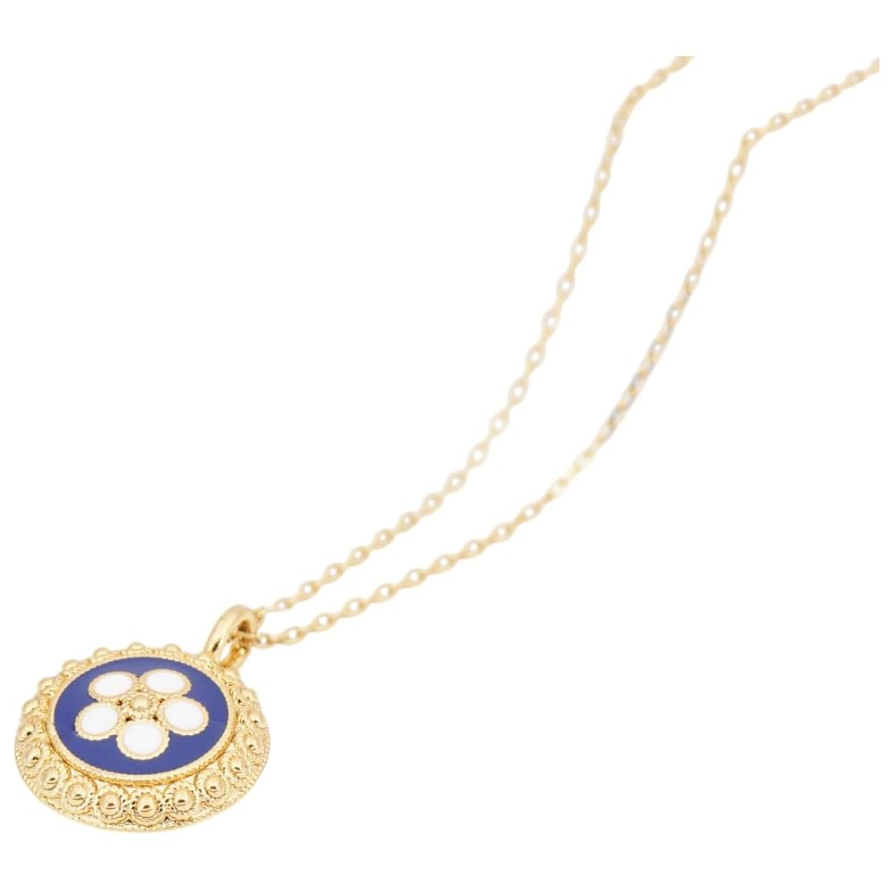 Portuguese Filigree Inspired Necklace with Blue Caramujo, Golden Stainless Steel, Portugal Fashion Jewelry