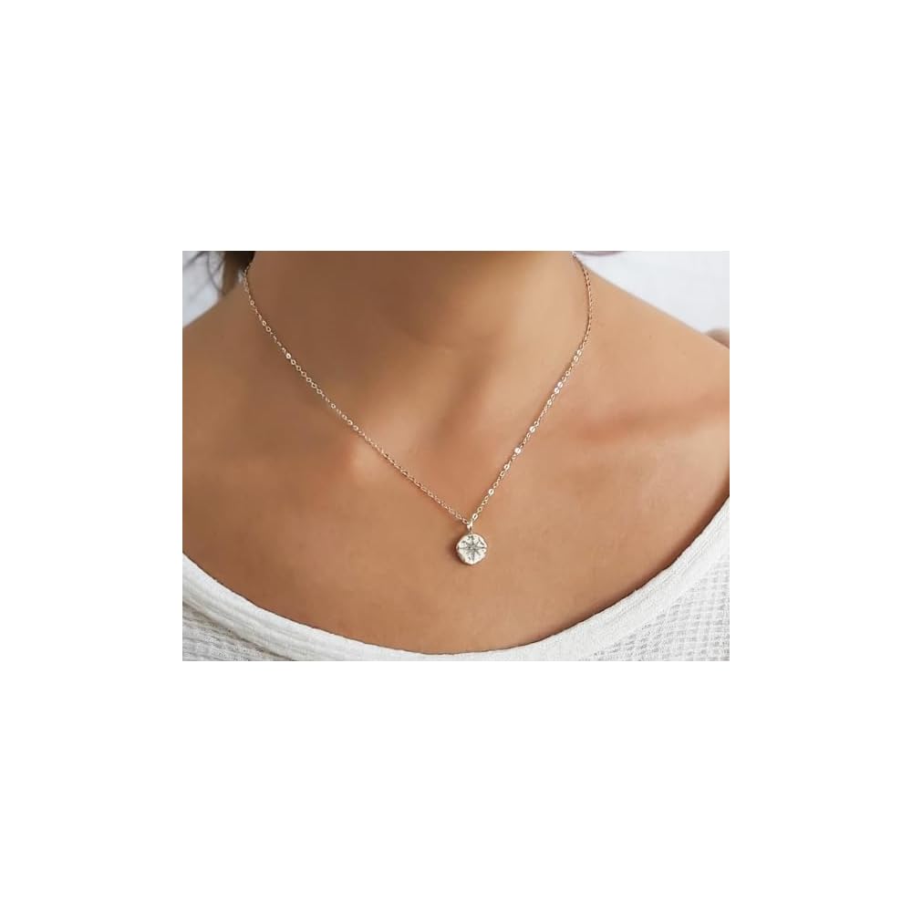 Annika Bella Silver North Star Necklace for Women, Round CZ Star Celestial Pendant, Dainty Waterproof Necklace, Tarnish Resistant Layering Jewelry, Gift for Her