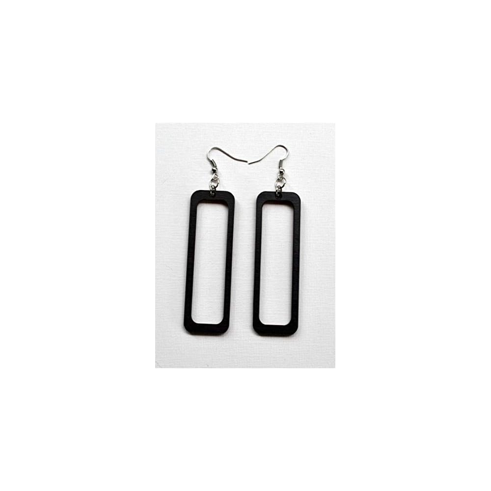 Open Rectangle Wood Earrings From Solid Black Stained Maple
