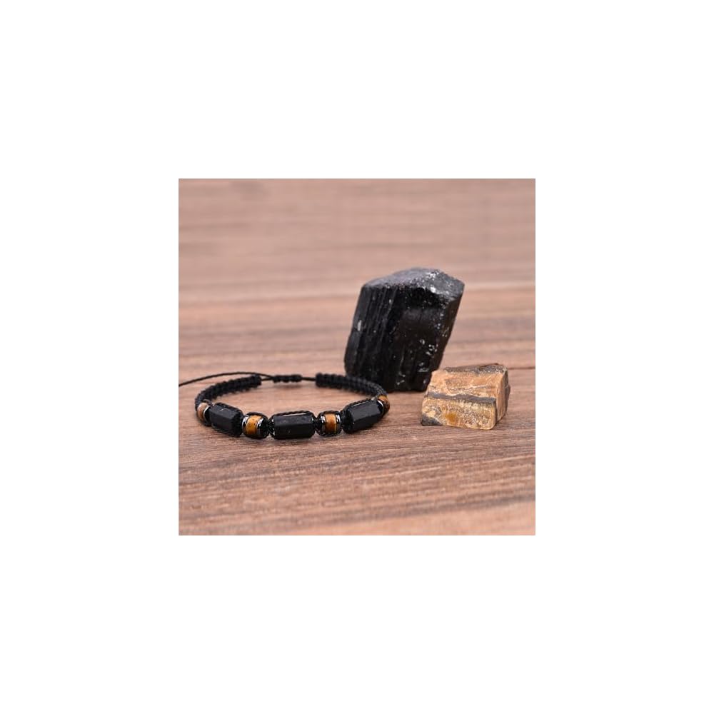 Handmade Black Tourmaline Bracelet,Tiger eye and Hematite Protection Bracelets for Men Teens Boys Gift