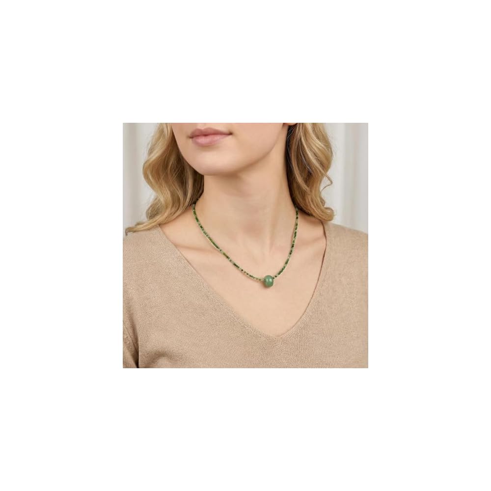 Green Jade Necklace, Dainty Natural Gemstone Pendant Necklace, Handmade Jewelry Crystal Beaded Necklaces for Women