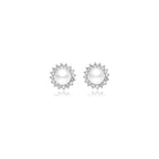 "Sunshine" Sterling Silver 8.5-9mm White Freshwater Cultured Pearl Earrings Studs AAA Zirconia Earrings Gift for Women