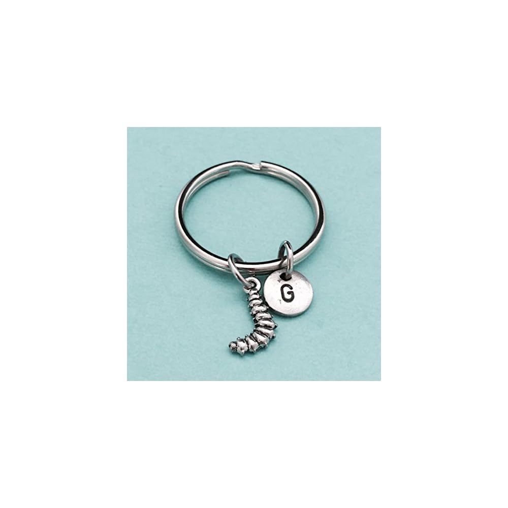 Caterpillar keychain, caterpillar charm, insect keychain, personalized keychain, initial keychain, initial charm, customized, monogram