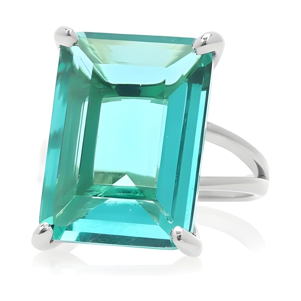 Sterling Silver Blue Tourmaline Statement Ring – Rectangle Gemstone Jewelry for Women – October Birthstone