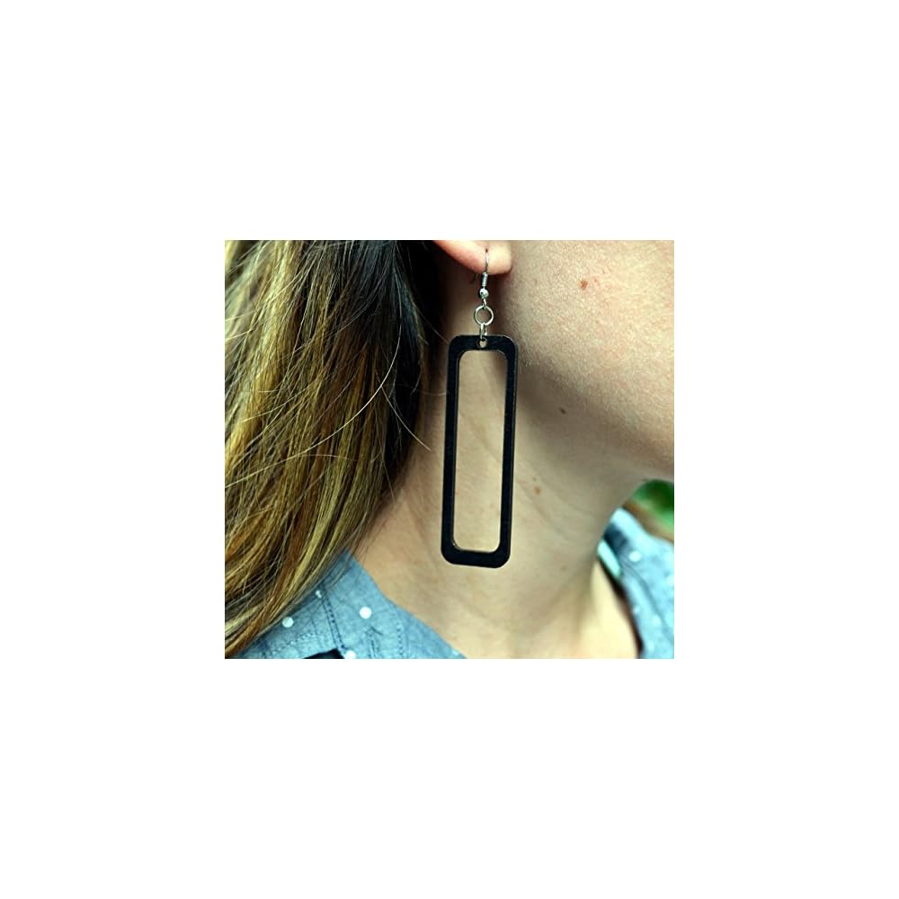 Open Rectangle Wood Earrings From Solid Black Stained Maple