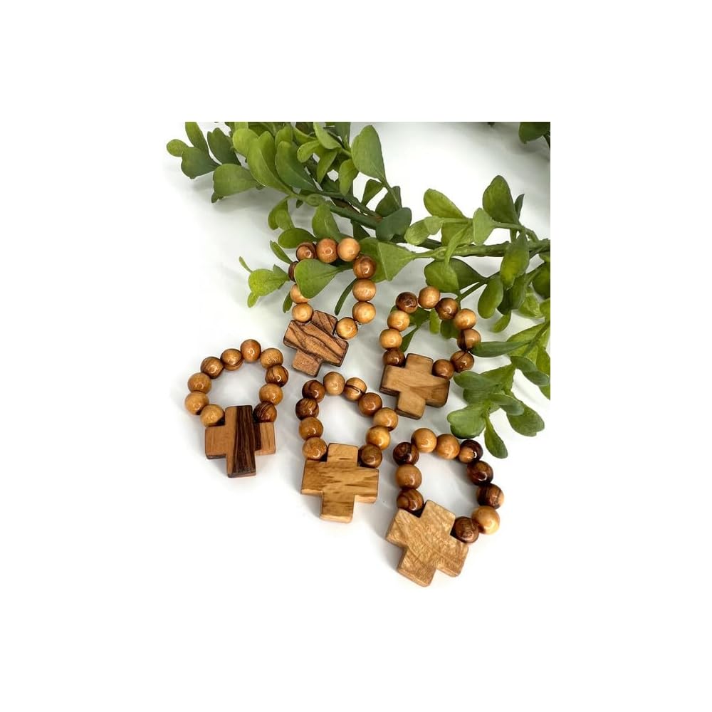 Finger Rosary Ring, Olive Wood Rosary from the Holy Land, Wooden Rosary Beads Catholic, Baptism Rosary Favors