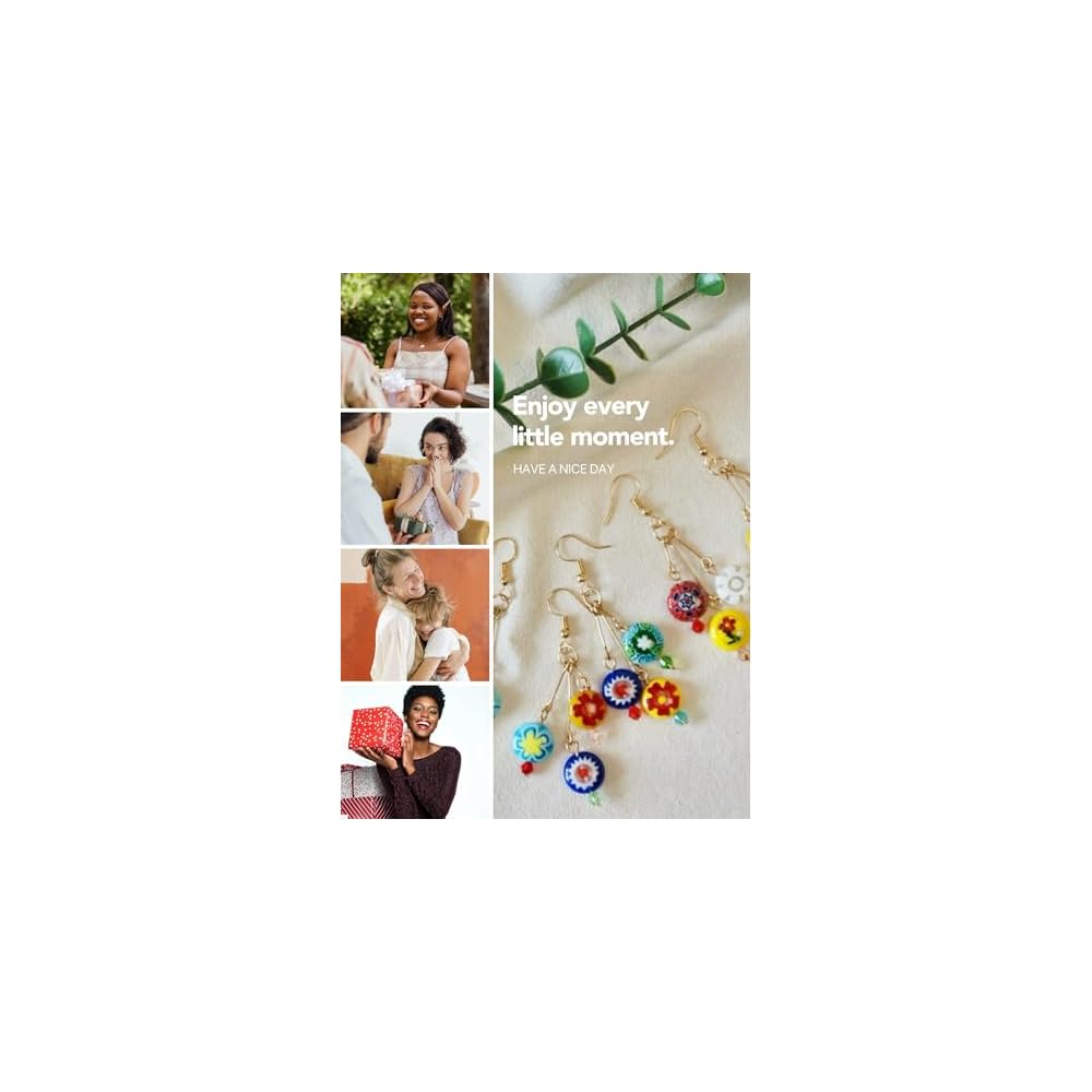 Murano Style Glass Earrings, Colorful Heart Shape Millefiori Beads Drop Dangle Earrings, 18k Gold Plated Multicolor Glass Jewelry, Trendy Gifts for Women Girls