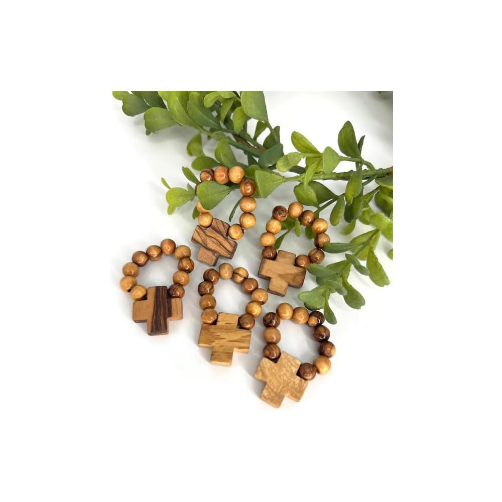 Finger Rosary Ring, Olive Wood Rosary from the Holy Land, Wooden Rosary Beads Catholic, Baptism Rosary Favors