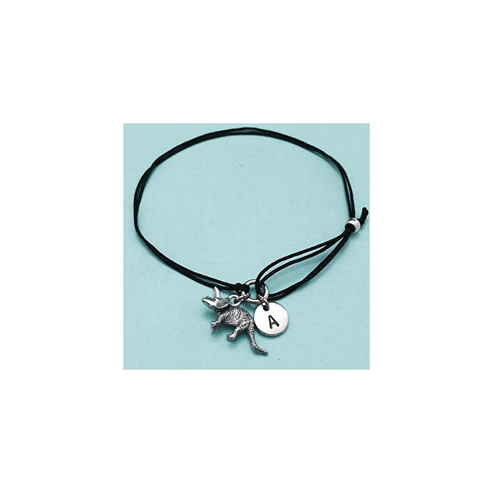 Triceratops cord bracelet, triceratops charm bracelet, adjustable bracelet, charm bracelet, personalized bracelet, initial, monogram