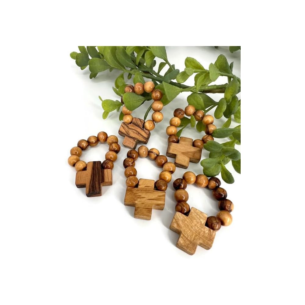 Finger Rosary Ring, Olive Wood Rosary from the Holy Land, Wooden Rosary Beads Catholic, Baptism Rosary Favors