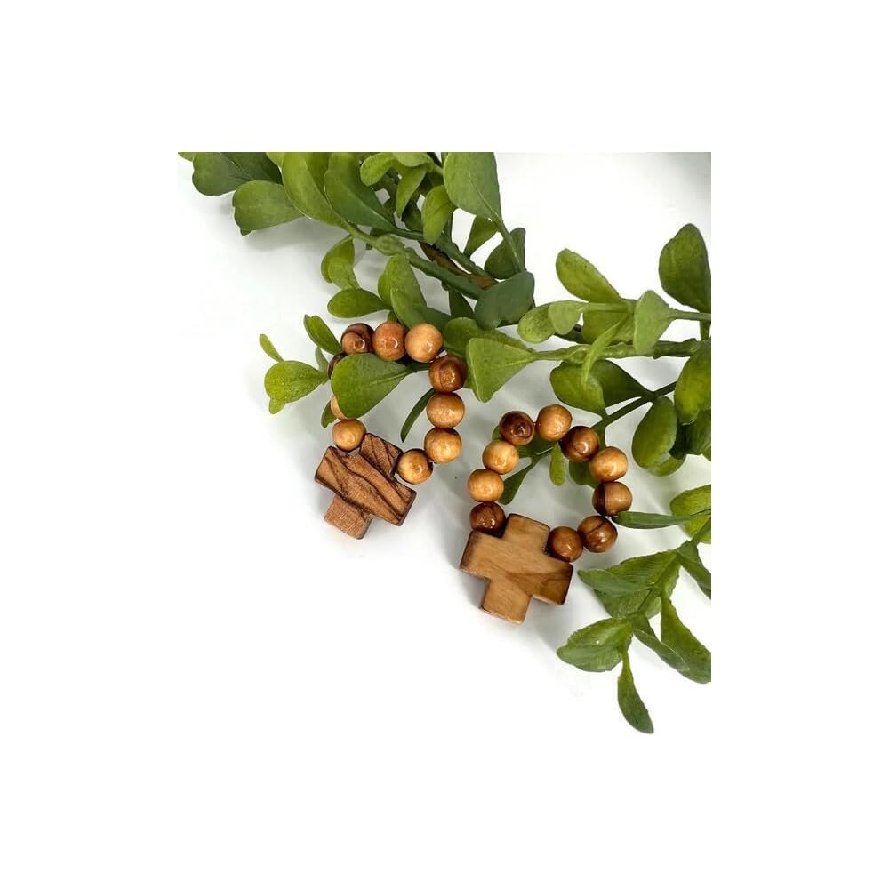 Finger Rosary Ring, Olive Wood Rosary from the Holy Land, Wooden Rosary Beads Catholic, Baptism Rosary Favors