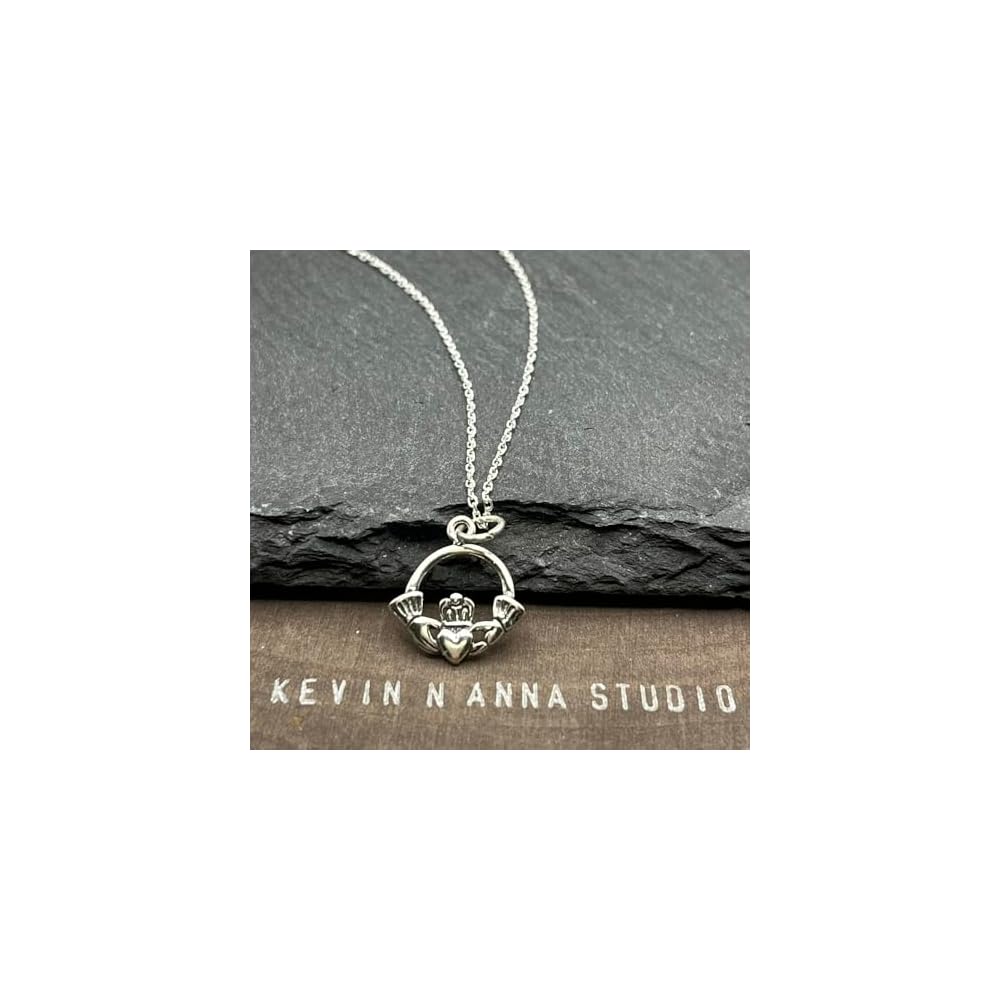 KEVIN N ANNA 925 Sterling Silver Small Claddagh Pendant Necklace, 18"