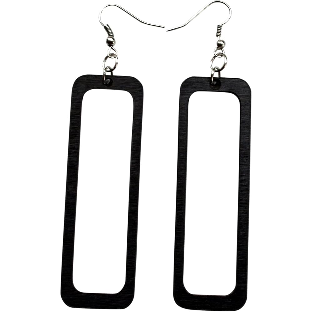 Open Rectangle Wood Earrings From Solid Black Stained Maple