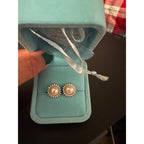 "Sunshine" Sterling Silver 8.5-9mm White Freshwater Cultured Pearl Earrings Studs AAA Zirconia Earrings Gift for Women
