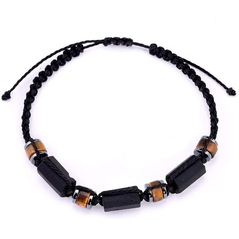 Handmade Black Tourmaline Bracelet,Tiger eye and Hematite Protection Bracelets for Men Teens Boys Gift