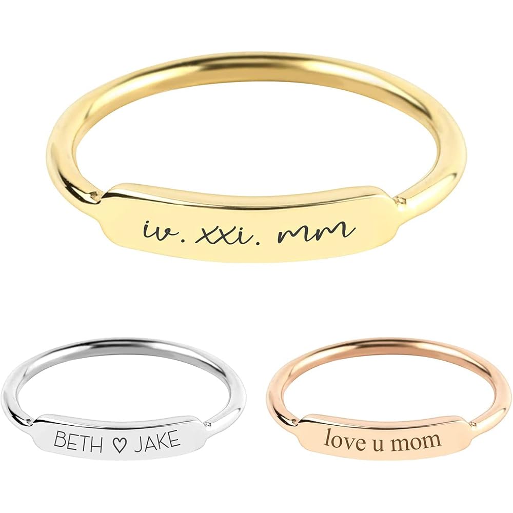 Stackable Rings for Women, Engraved Custom Name Ring for Mom or Grandma