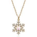Snowflake Moonstone Necklace for Women Sparkle CZ Pendant Necklaces 14K Gold Plated Chain Dainty Opal Gemstone Jewelry Gifts