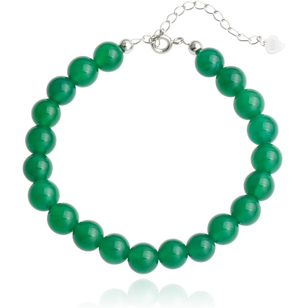 925 Sterling Silver Natural Gemstone Round Beads Bracelet for Women