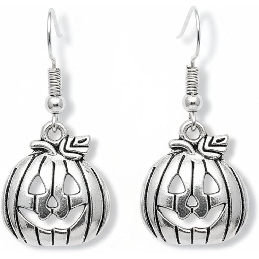 Silver Jack O Lantern Pumpkin Earrings