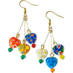 Murano Style Glass Earrings, Colorful Heart Shape Millefiori Beads Drop Dangle Earrings, 18k Gold Plated Multicolor Glass Jewelry, Trendy Gifts for Women Girls