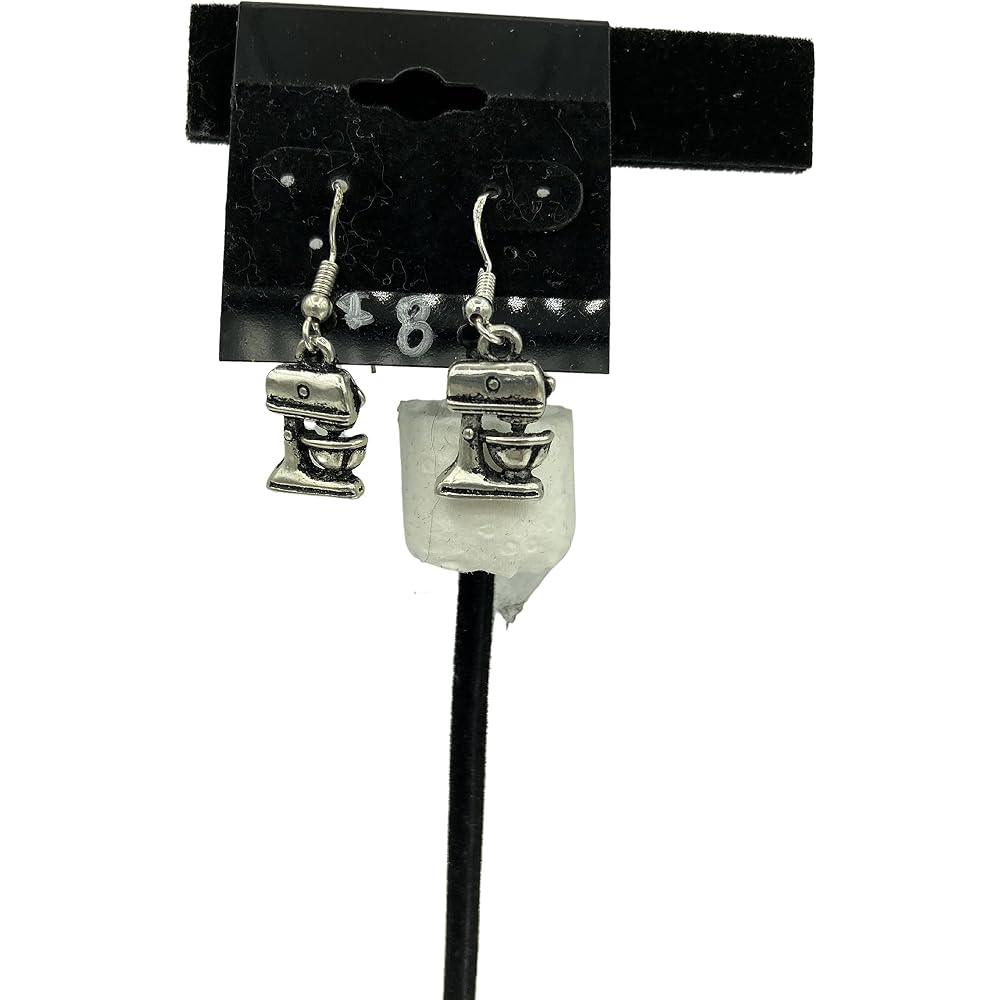Silvertone Stand Mixer Charm Dangle Earrings with Sterling Silver Hooks