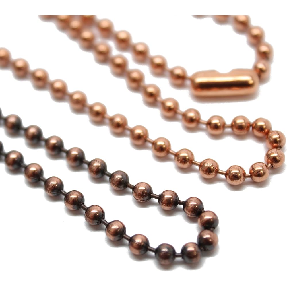 Copper Bead Ball Chain Bracelet or Necklace, 3.2mm Antiqued or Natural
