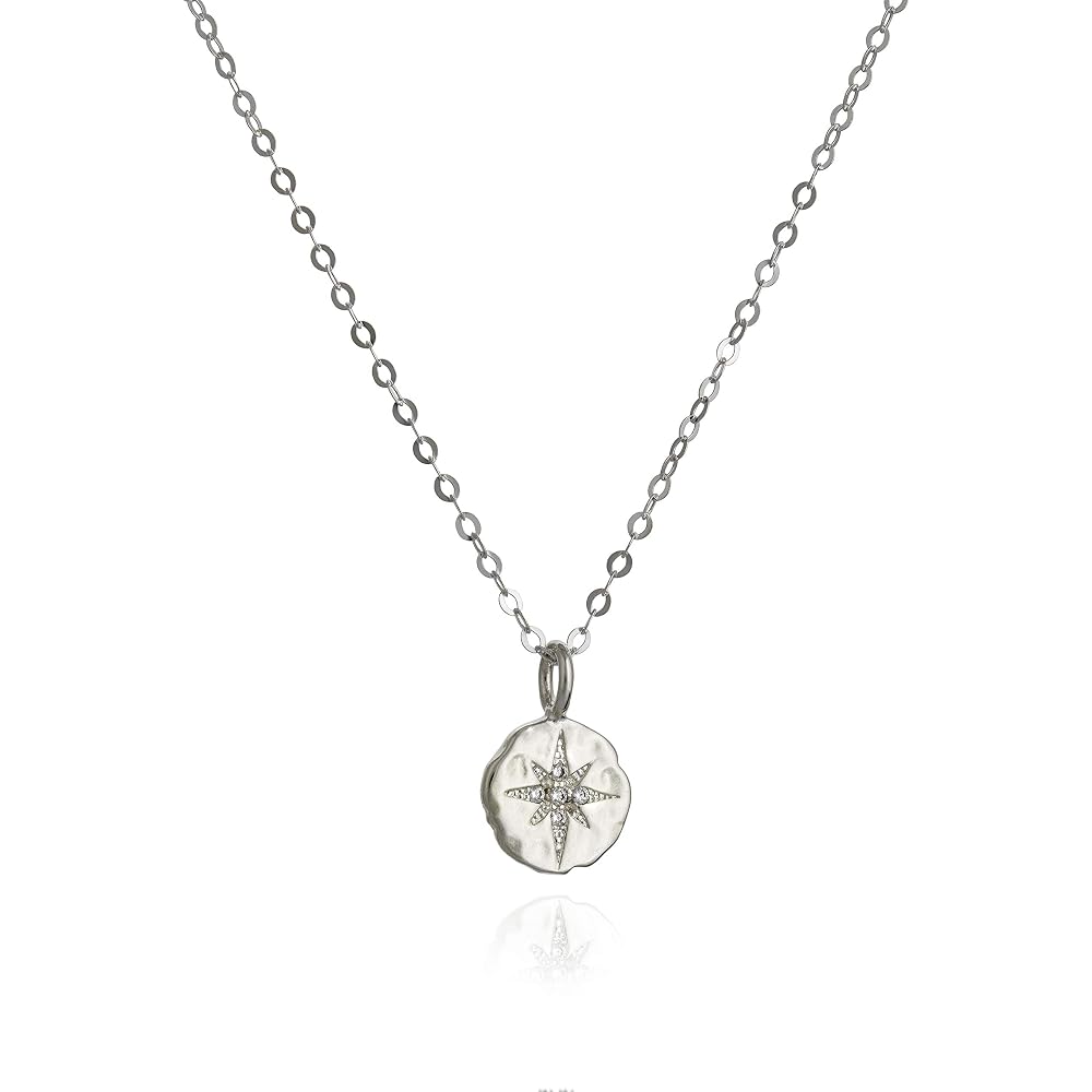 Annika Bella Silver North Star Necklace for Women, Round CZ Star Celestial Pendant, Dainty Waterproof Necklace, Tarnish Resistant Layering Jewelry, Gift for Her